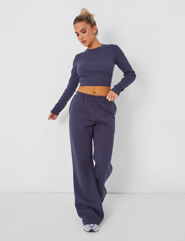 Long Sleeve Ribbed Top Dark Grey