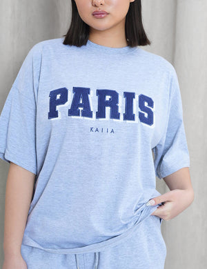Kaiia Paris Shadow Logo Oversized Top Grey Marl