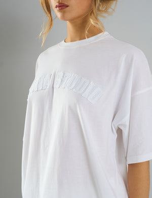 Kaiia Studio Distressed Applique Oversized T-Shirt White