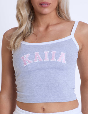 Kaiia Contrast Trim Cami Vest Top Grey Marl & Pink