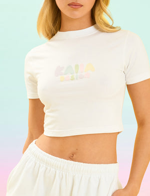 Kaiia Design Bubble Logo Baby Tee Off White & Rainbow
