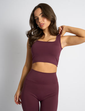 Kaiia Sculpt Square Neck Crop Top Burgundy