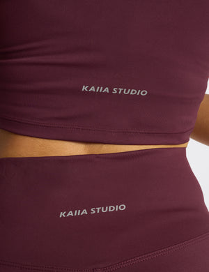 Kaiia Sculpt Square Neck Crop Top Burgundy