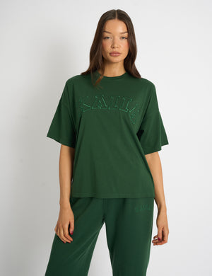 Kaiia Script Logo Oversized T-Shirt Forest Green