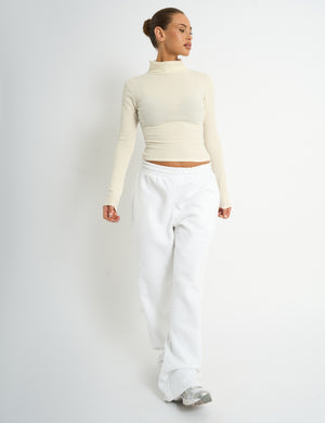 Kaiia Rib Roll Neck Long Sleeve Top Ivory