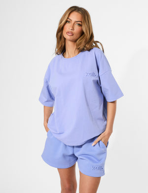 Kaiia Embossed Logo Oversized Tee Cornflower Blue