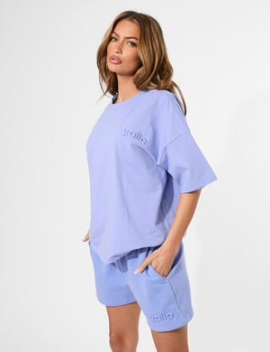 Kaiia Embossed Logo Oversized Tee Cornflower Blue