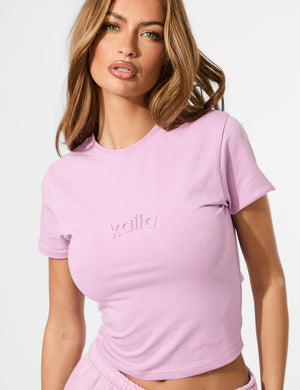 Kaiia Embossed Logo Baby Tee Parma Violet