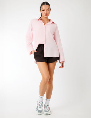 Kaiia Label Logo Oversized Shirt Pink Stripe