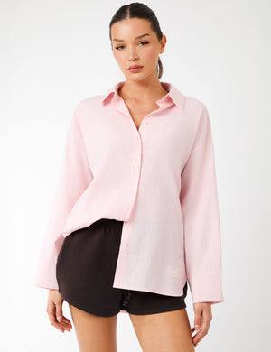 Kaiia Label Logo Oversized Shirt Pink Stripe
