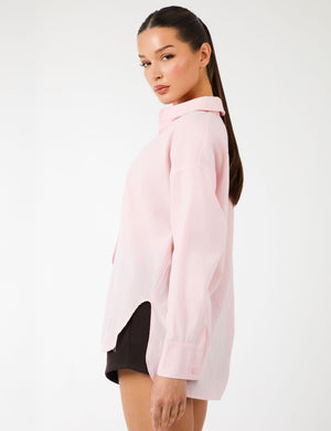 Kaiia Label Logo Oversized Shirt Pink Stripe