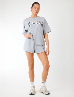 Kaiia Sport Logo Oversized T-Shirt Grey Marl & White