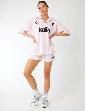 Kaiia Collared Oversized Football Shirt Pink Stripe