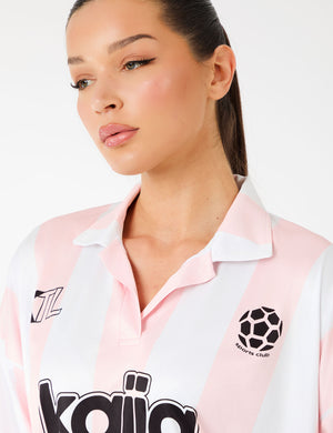 Kaiia Collared Oversized Football Shirt Pink Stripe