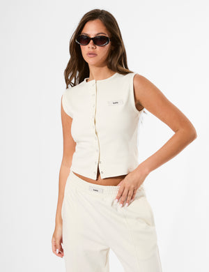 Kaiia Label Logo Premium Interlock Waistcoat Top Cream