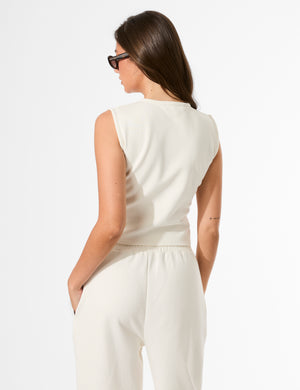Kaiia Label Logo Premium Interlock Waistcoat Top Cream