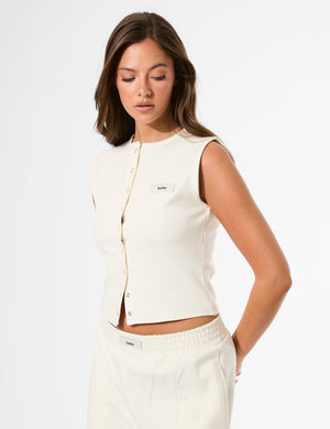 Kaiia Label Logo Premium Interlock Waistcoat Top Cream