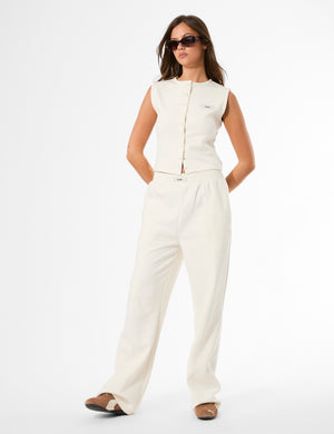 Kaiia Label Logo Premium Interlock Waistcoat Top Cream
