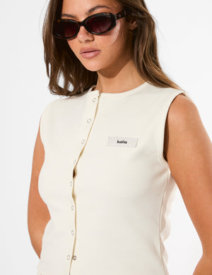 Kaiia Label Logo Premium Interlock Waistcoat Top Cream