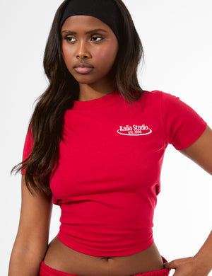 Kaiia Running Club Logo Longline Baby Tee Red