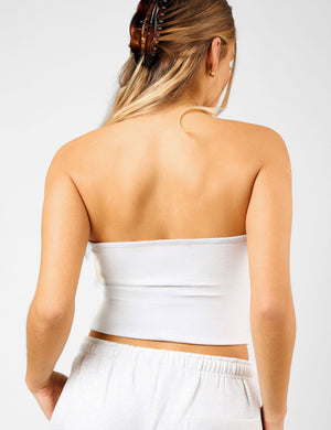 Kaiia Script Logo Bandeau Crop Top Light Grey Marl