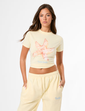 Kaiia Starfish Graphic Baby Tee Lemon
