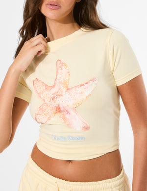 Kaiia Starfish Graphic Baby Tee Lemon