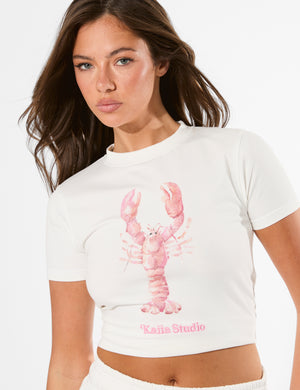 Kaiia Lobster Graphic Baby Tee White