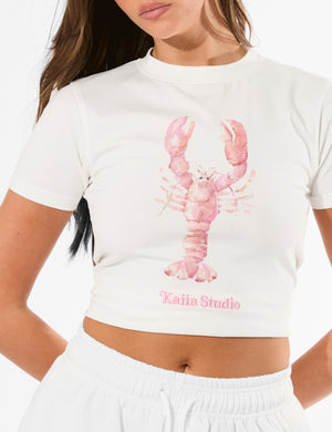 Kaiia Lobster Graphic Baby Tee White