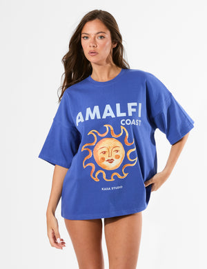 Kaiia Amalfi Sun Graphic Oversized T-Shirt Cobalt