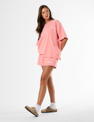 Kaiia Miami Beach Back Graphic Oversized T-Shirt Bright Coral