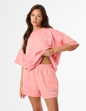 Kaiia Miami Beach Back Graphic Oversized T-Shirt Bright Coral