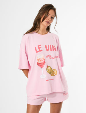 Kaiia Le Vin Graphic Oversized T-Shirt Baby Pink