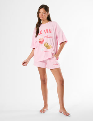 Kaiia Le Vin Graphic Oversized T-Shirt Baby Pink