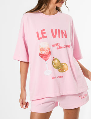 Kaiia Le Vin Graphic Oversized T-Shirt Baby Pink