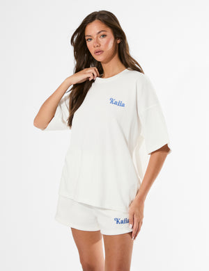 Kaiia Bikini Back Graphic Oversized T-Shirt Cream