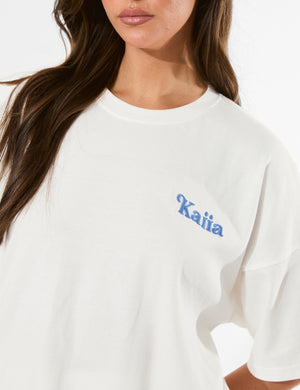 Kaiia Bikini Back Graphic Oversized T-Shirt Cream