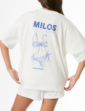 Kaiia Bikini Back Graphic Oversized T-Shirt Cream