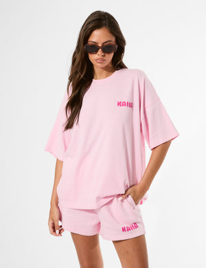 Kaiia Bubble Graphic Oversized T-Shirt Baby Pink & Hot Pink