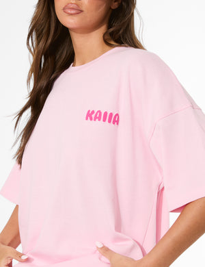Kaiia Bubble Graphic Oversized T-Shirt Baby Pink & Hot Pink