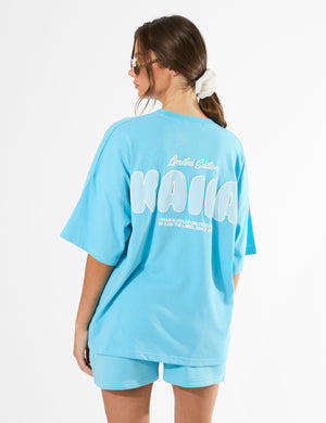 Kaiia Bubble Graphic Oversized T-Shirt Pool Blue