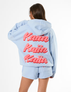 Kaiia Bubble Graphic Oversized Hoodie Baby Blue & Coral