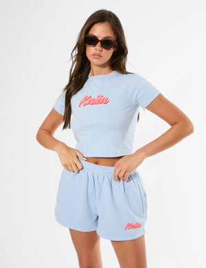 Kaiia Bubble Graphic Baby Tee Baby Blue & Coral