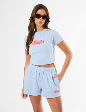 Kaiia Bubble Graphic Baby Tee Baby Blue & Coral
