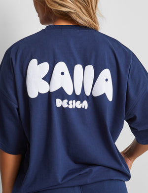 Kaiia Design Bubble Logo Oversized T-Shirt Navy