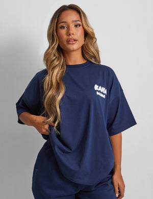 Kaiia Design Bubble Logo Oversized T-Shirt Navy