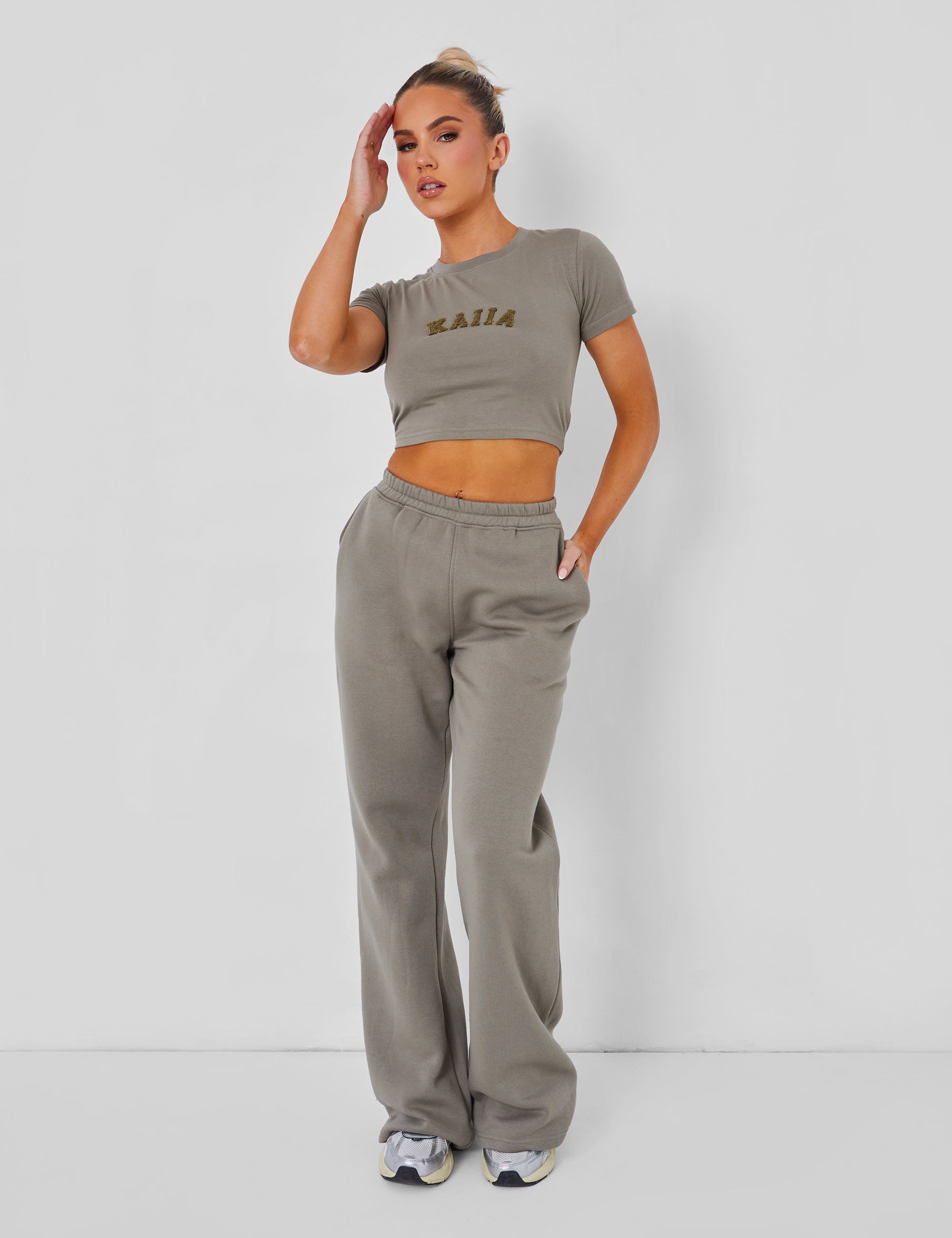 Wide Leg Sweat Pants Co-ord Khaki | Public Desire