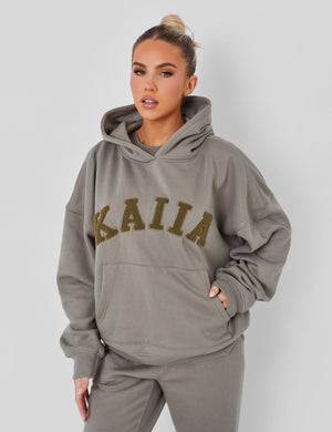 Kaiia Slogan Oversized Hoodie Khaki