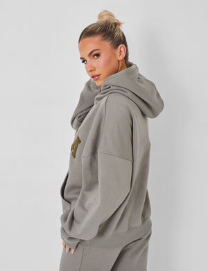 Kaiia Slogan Oversized Hoodie Khaki