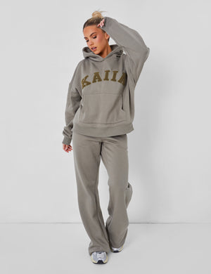 Kaiia Slogan Oversized Hoodie Khaki